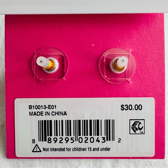 Betsey Johnson Glittering Pink Rose Earrings - Picture 5 of 5